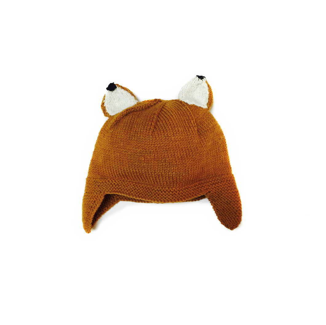 Boys and girls hand knitted merino fox hat with ears