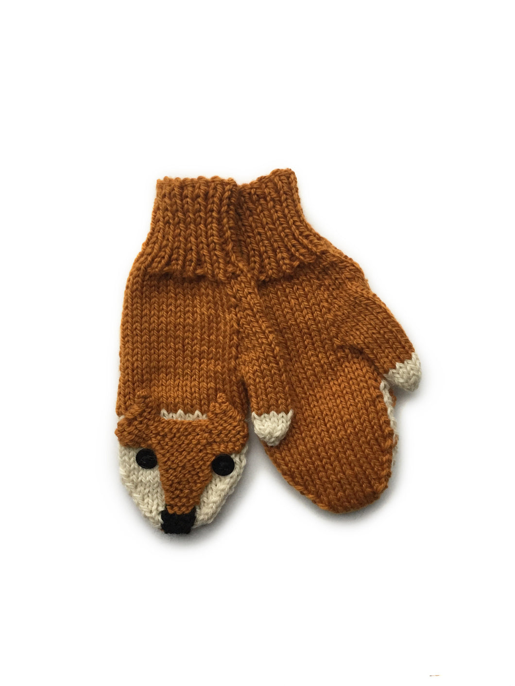 Boys and girls hand knitted merino fox mittens 